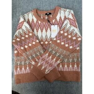 Frye Womens Fair Isle Southwestern Knit Sweater Terracotta Pink Cream Medium NWT